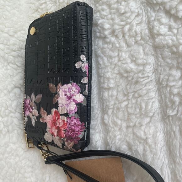Steve Madden Wristlet Embossed Wallet Black Floral - Picture 8 of 8